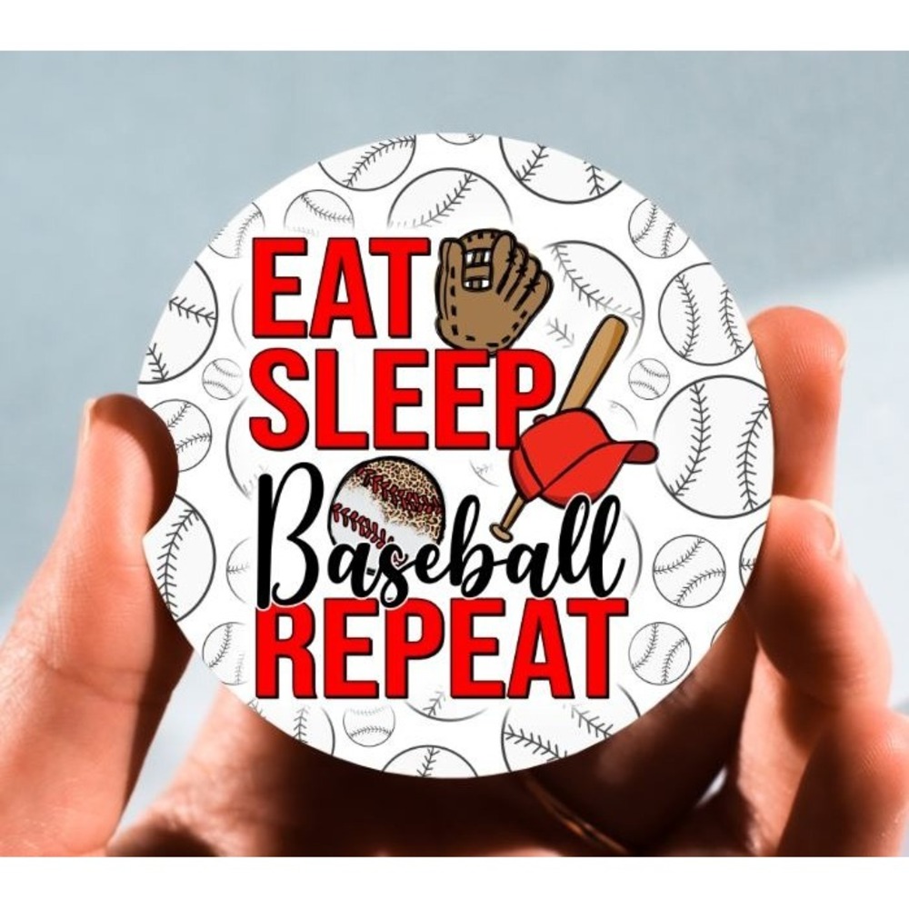 Set of 2 Car Coasters, Eat Sleep Baseball Car Coaster,‎ Neoprene Car Coaster
